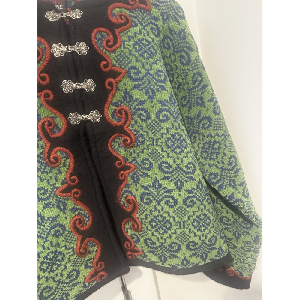 Vintage Vrikke Wool Nordic‎ Knit Jacket Cardigan Women's S Green Sz S Folk Style - Picture 6 of 14